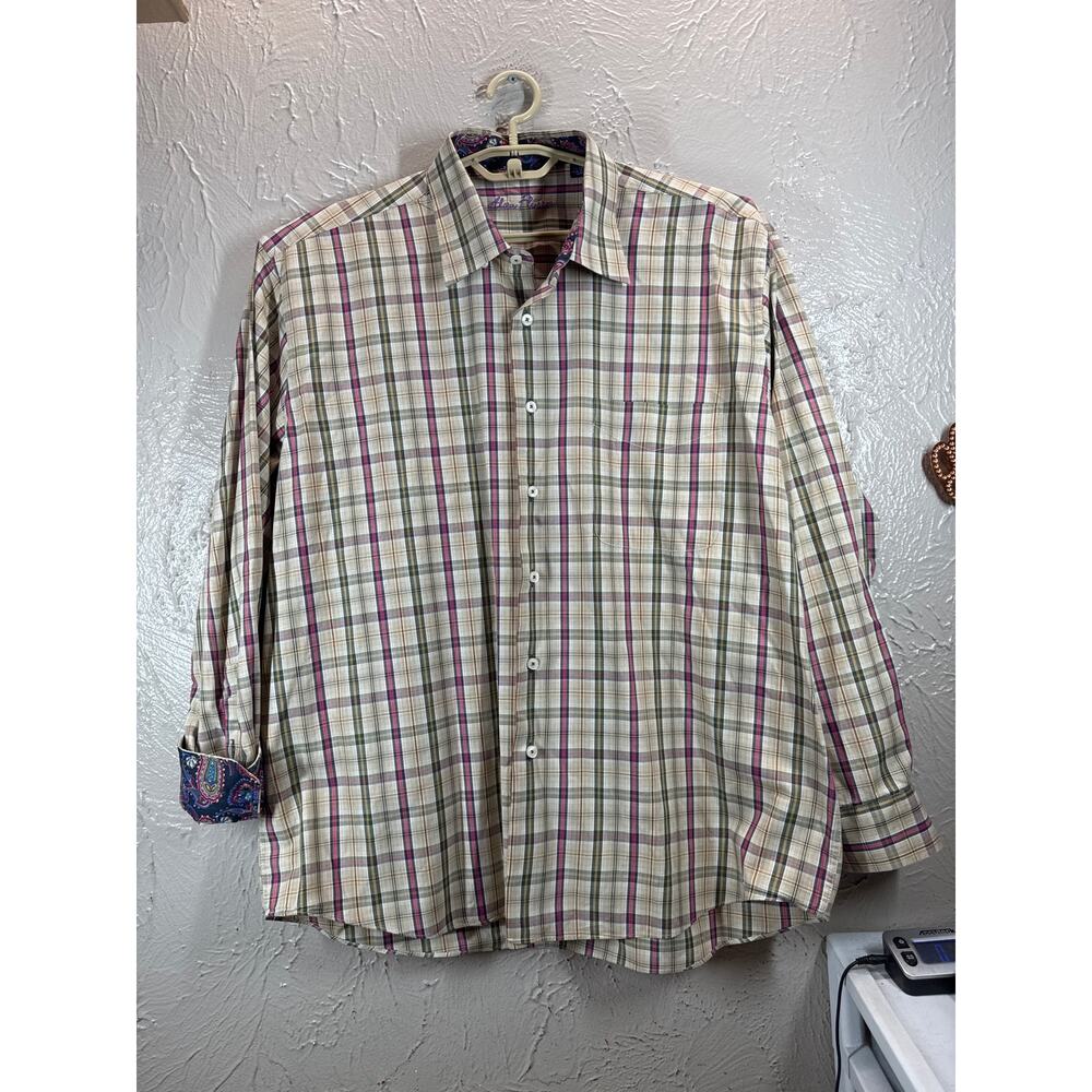 Alan Flusser Men's Long Sleeve Button Front Paisley Flip Cuff Shirt‎ Size XL